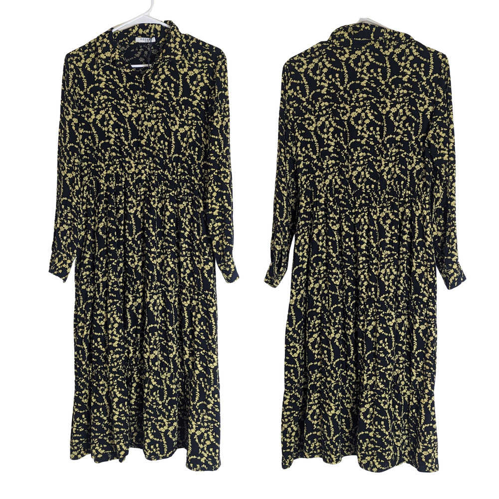 Pieces Cottagecore Vintage Inspired Midi Dress Highwaisted Ruffle Women's Med